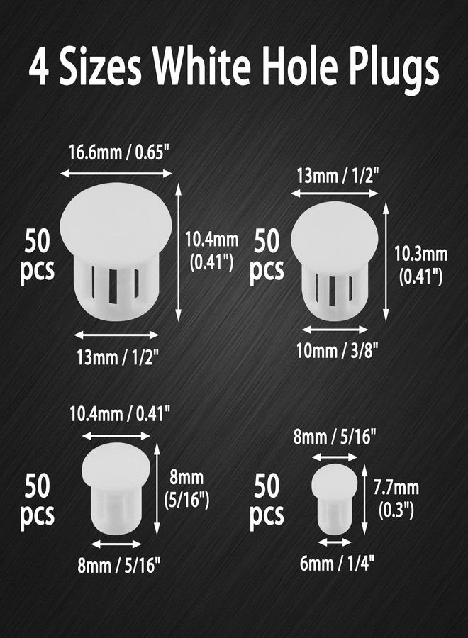 Suiwotin 200pcs 4 Sizes Assorted Plastic Hole Plugs, Flush Type Plastic Plugs for Hole, Snap in Locking Hole Tube, 1/4 Inch, 5/16 Inch, 3/8 Inch, 1/2 Inch Furniture Post Pipe Insert End Caps (White) - Image 4